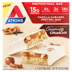 Atkins, Protein Meal Meal, крендель с ванилью и карамелью, 5 батончиков, 60 г (2,12 унции)