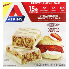 Atkins, Protein Meal Bar, батончик с клубничным пирожным, 5 батончиков, 48 г (1,69 унции)