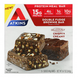 Atkins, Protein Meal Bar, шоколадный батончик с двойной помадкой, 5 батончиков, 48 г (1,69 унции)