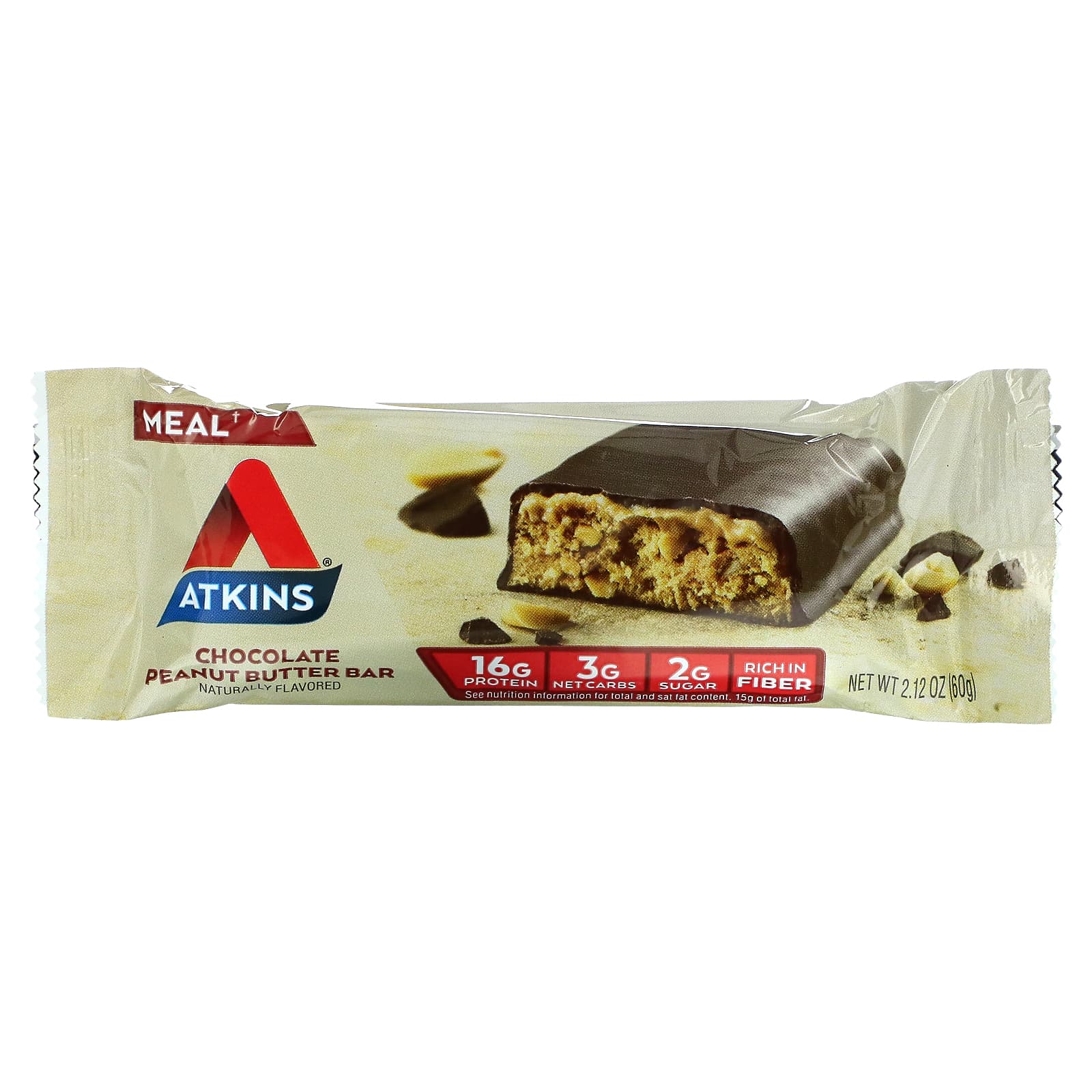 Atkins, Protein Meal Bar, протеиновые батончики, шоколад и арахисовая паста, 8 батончиков по 60 г (2,12 унции)