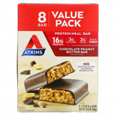 Atkins, Protein Meal Bar, протеиновые батончики, шоколад и арахисовая паста, 8 батончиков по 60 г (2,12 унции)