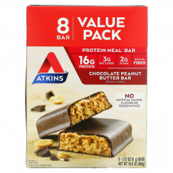 Atkins, Protein Meal Bar, протеиновые батончики, шоколад и арахисовая паста, 8 батончиков по 60 г (2,12 унции)