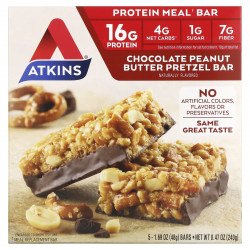 Atkins, шоколадный батончик с арахисовым маслом со вкусом претцелей, 5 батончиков, весом 48 г (1,69 унции) каждый