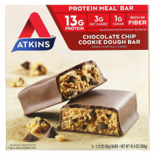 Atkins, протеиновый батончик для перекуса, со вкусом печенья с шоколадной крошкой, 5 штук по 60 г (2,12 унции)
