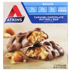 Atkins, батончик для перекуса, шоколадно-карамельный батончик с орехами, 5 штук по 44 г (1,55 унции)
