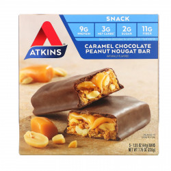 Atkins, снек, шоколадно-карамельный батончик с арахисом и нугой, 5 батончиков, 44 г (1,55 унции) каждый