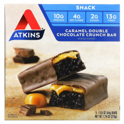 Atkins, Snack, хрустящий батончик для перекуса, карамель и двойной шоколад, 5 штук по 44 г (1,55 унции)
