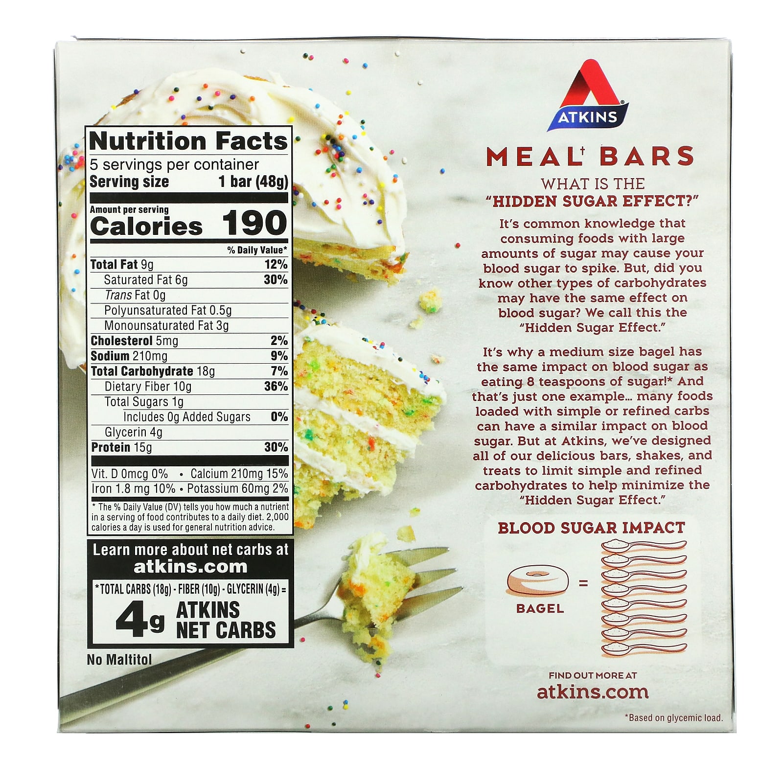 Atkins, Protein Meal Bar, Батончик на день рождения, 5 батончиков, 1,69 унции (48 г) каждый