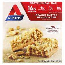 Atkins, Protein Meal Bar, батончик-гранола с арахисовой пастой, 5 батончиков, 50 г (1,76 унции)