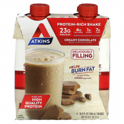 Atkins, Насыщенный протеином коктейль, сливочный шоколад, 4 коктейля, 500 мл (16,9 жидк. Унции)