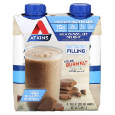 Atkins, Protein Rich Shake, молочный шоколад, 4 коктейля, 325 мл (11 жидк. Унций)