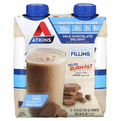 Atkins, Protein Rich Shake, молочный шоколад, 4 коктейля, 325 мл (11 жидк. Унций)