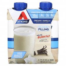Atkins, Насыщенный протеином коктейль, кремовая ваниль, 4 коктейля, по 325 мл (11 жидк. Унций)