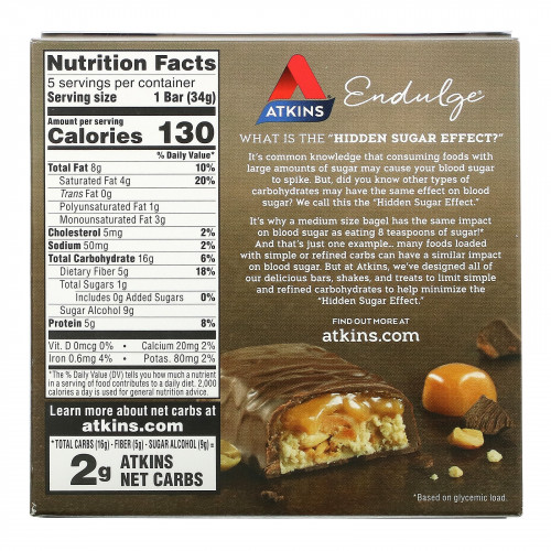 Atkins, Endulge, батончики с карамелью и орехами, 5 шт. по 34 г (1,2 унции)
