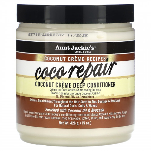 Aunt Jackie's Curls & Coils, Coco Repair, кондиционер для глубокого нанесения с кокосом, 426 г (15 унций)