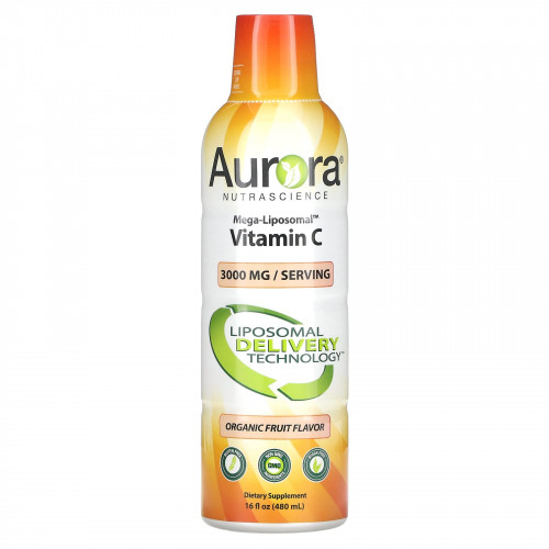 Aurora Nutrascience, Mega-Liposomal Vitamin C, органический фруктовый вкус, 3000 мг, 480 мл (16 жидк. унций)