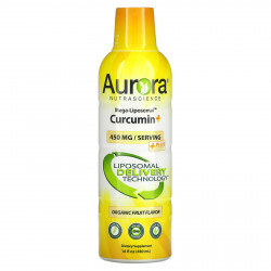 Aurora Nutrascience, Mega-Liposomal Curcumin+, мега липосомальный куркумин, со вкусом органических фруктов, 600 мг, 480 мл (16 жидк. унций)
