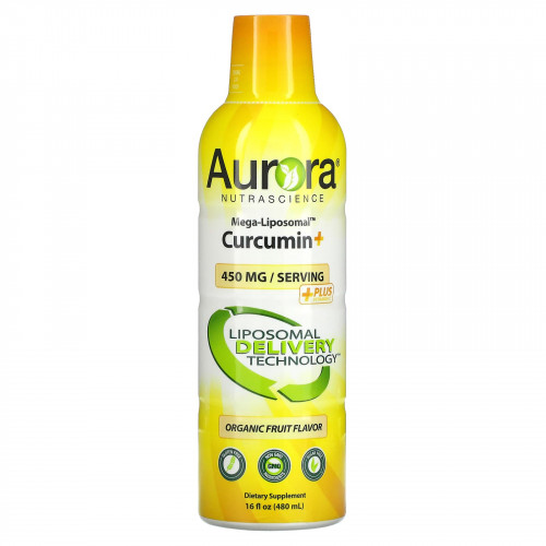 Aurora Nutrascience, Mega-Liposomal Curcumin+, мега липосомальный куркумин, со вкусом органических фруктов, 600 мг, 480 мл (16 жидк. унций)