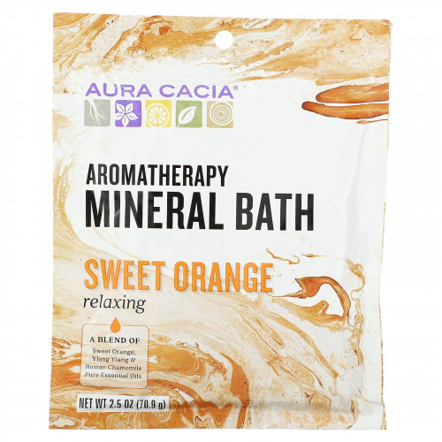 Aura Cacia, Ароматерапевтическое минеральное средство для ванны, расслабляющий сладкий апельсин, 2,5 унции (70,9 г)