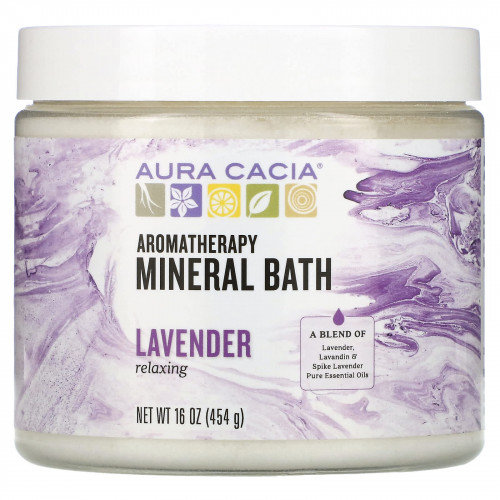 Aura Cacia, Ароматерапевтическое минеральное средство для ванны, расслабляющая лаванда, 16 унций (454 г)