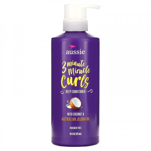Aussie, 3 Minute Miracle Curls, кондиционер для глубокого нанесения, с кокосом и маслом австралийского жожоба, 475 мл (16 жидк. Унций)