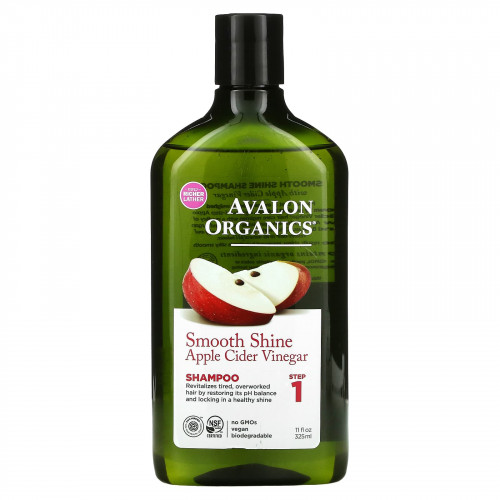 Avalon Organics, Шампунь, для гладкого блеска, шаг 1, яблочный уксус, 325 мл (11 жидк. Унций)
