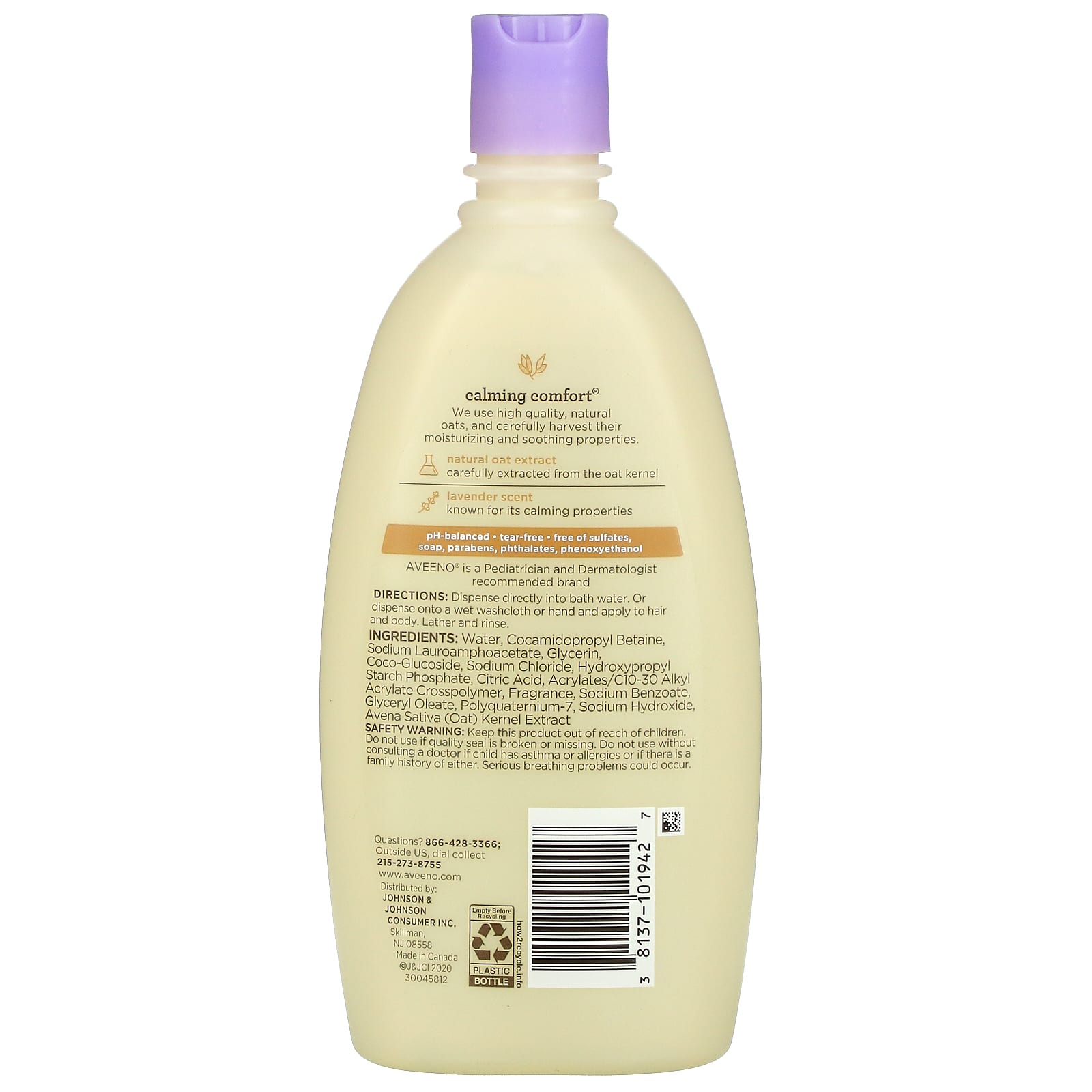 Aveeno, Baby, Calming Comfort Bath, с лавандой и ванилью, 532 мл (18 жидких унций)