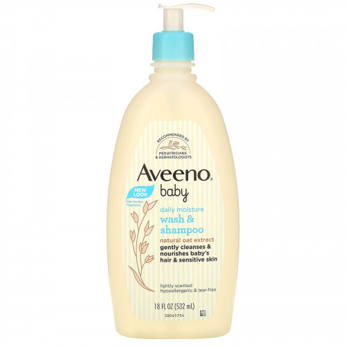 Aveeno, детское увлажняющее средство для мытья тела и шампунь, с легким запахом, 532 мл (18 жидк. унций)