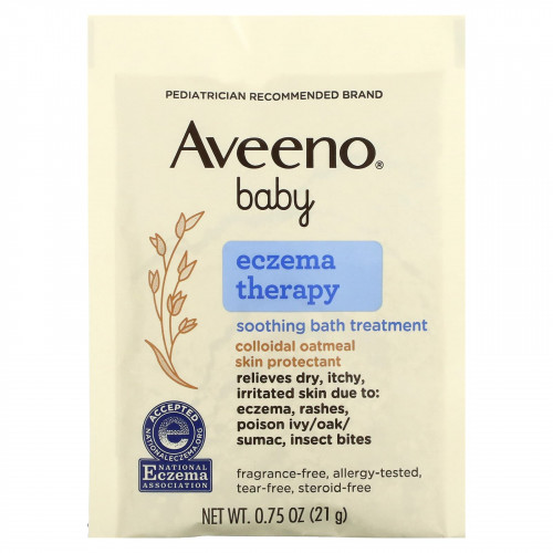 Aveeno, для детей, против экземы, успокаивающее средство для ванн, без отдушек, 5 пакетиков для ванн, 21 г (0,75 унции)