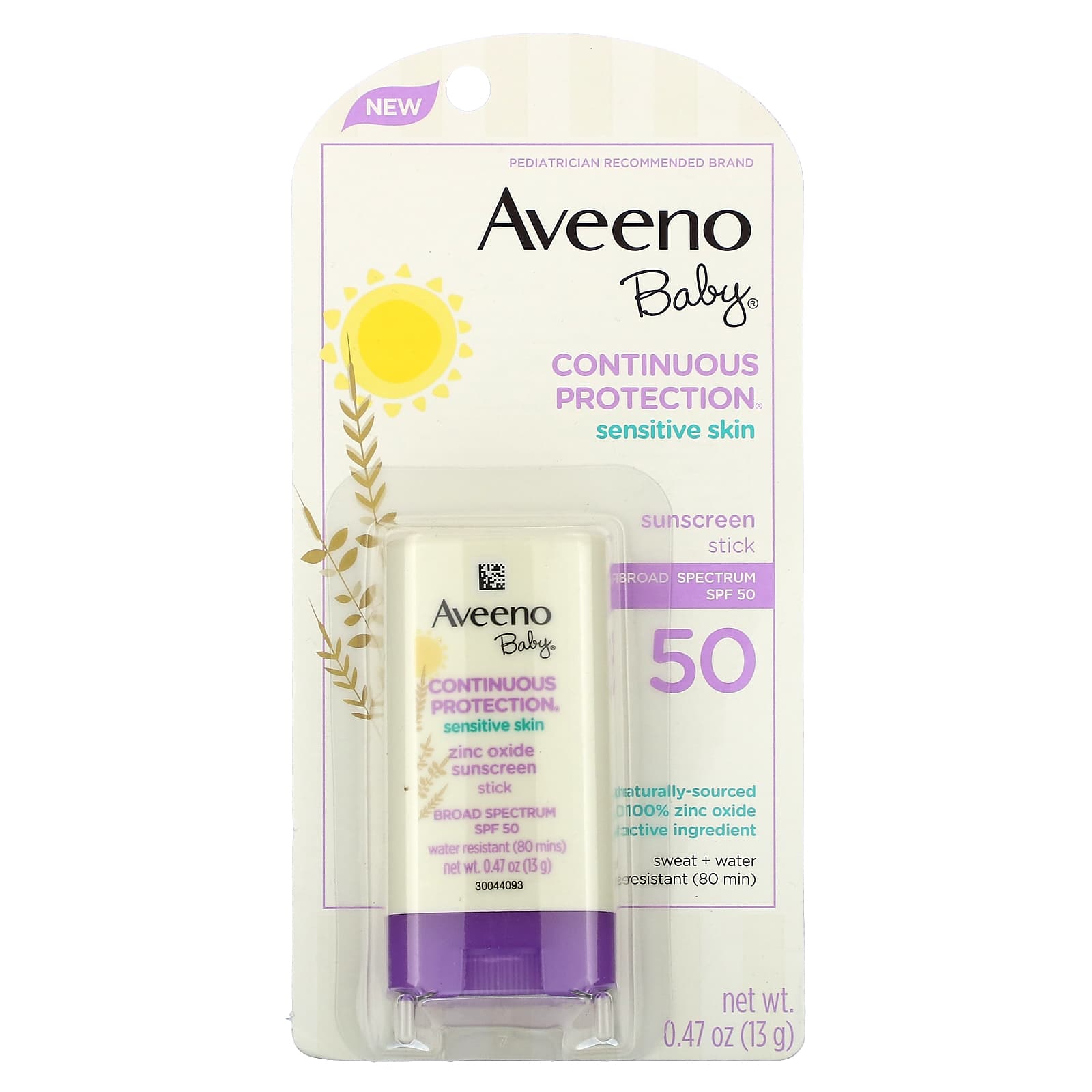 Aveeno, Baby, солнцезащитный стик с оксидом цинка, SPF 50, без отдушек, 13 г (0,47 унции)