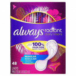 Always, Ежедневные вкладыши Radiant, обычные, без запаха, 48 вкладышей