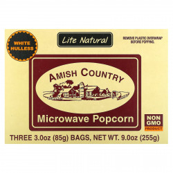 Amish Country Popcorn, Попкорн в микроволновой печи, облегченный натуральный, 3 пакетика по 85 г (3 унции)