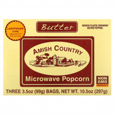 Amish Country Popcorn, Попкорн в микроволновой печи, сливочное масло, 3 пакетика по 99 г (3,5 унции)