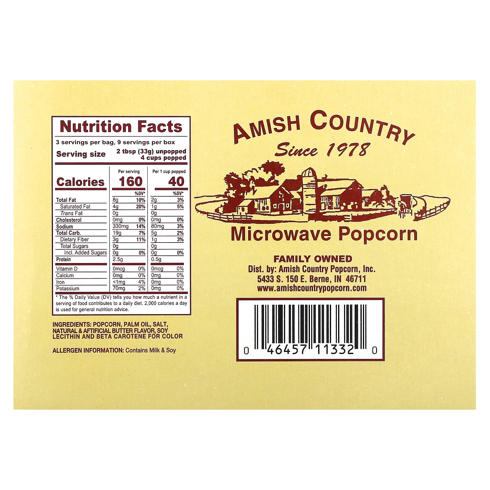 Amish Country Popcorn, Попкорн в микроволновой печи, сливочное масло, 3 пакетика по 99 г (3,5 унции)