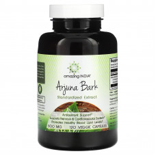 Amazing India, Кора арджуны, стандартизированный экстракт, 500 мг, 120 растительных капсул