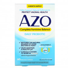Azo, Complete Feminine Balance, пробиотик для ежедневного приема, 5 млрд, 60 капсул для приема один раз в день