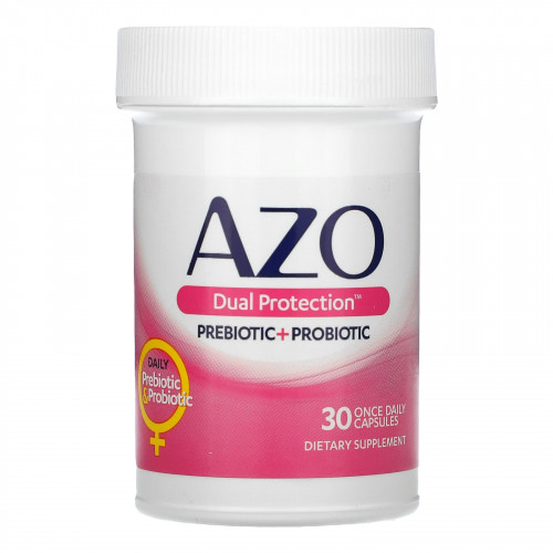 Azo, Dual Protection, поддержка мочеиспускания и влагалища, 30 капсул для приема один раз в день