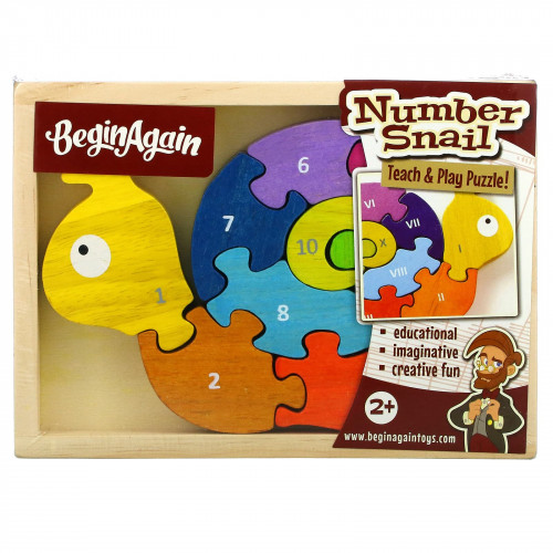 Begin Again Toys, Number Snail, Teach & Play Puzzle, 2+ Years, 10 шт.