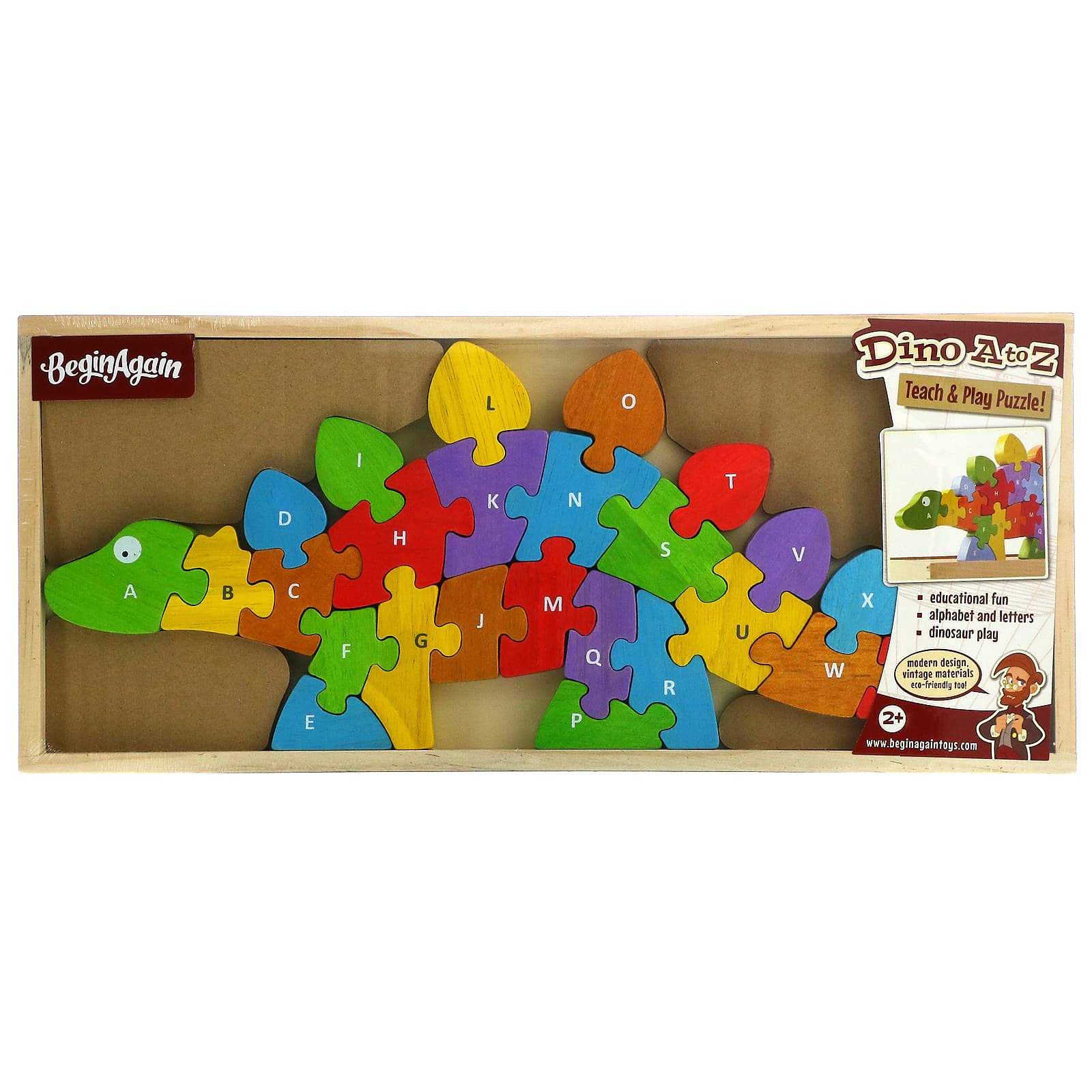 Begin Again Toys, Динозавры от А до Я, Teach & Play Puzzle, для детей от 2 лет, набор из 25 предметов