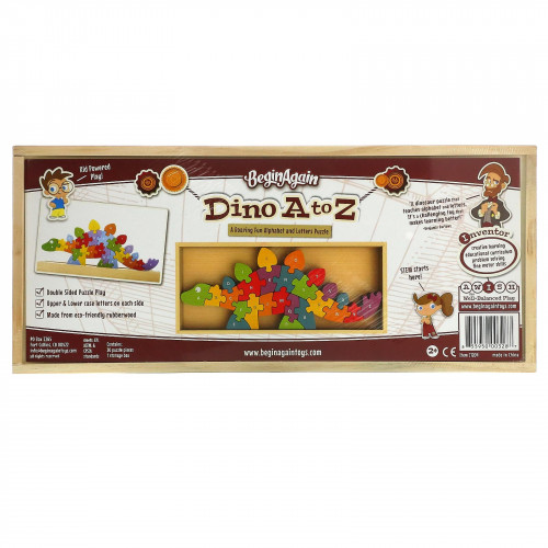 Begin Again Toys, Динозавры от А до Я, Teach & Play Puzzle, для детей от 2 лет, набор из 25 предметов