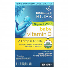 Mommy's Bliss, Витамин D, органические капли, для новорожденных с 0 месяцев, 0,11 жидких унций (3,24 мл)