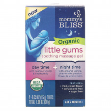 Mommy's Bliss, Organic Little Gums, успокаивающий массажный гель, дневной/ночной пакет, для детей в возрасте от 2 месяцев, 2 тюбика, 15 г (0,53 унции) каждый