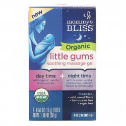 Mommy's Bliss, Organic Little Gums, успокаивающий массажный гель, дневной/ночной пакет, для детей в возрасте от 2 месяцев, 2 тюбика, 15 г (0,53 унции) каждый