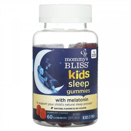 Mommy's Bliss, жевательные таблетки для сна с мелатонином, для детей от 3 лет, клубничный вкус, 60 жевательных таблеток