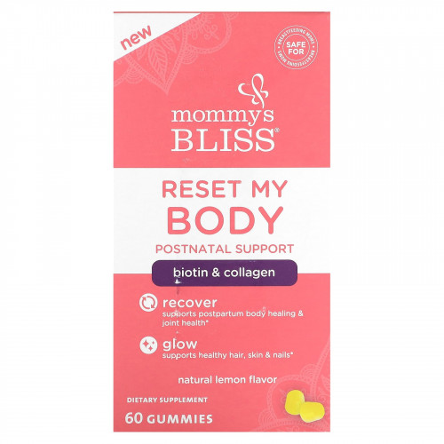 Mommy's Bliss, Reset My Body, послеродовая поддержка, натуральный лимон, 60 жевательных таблеток