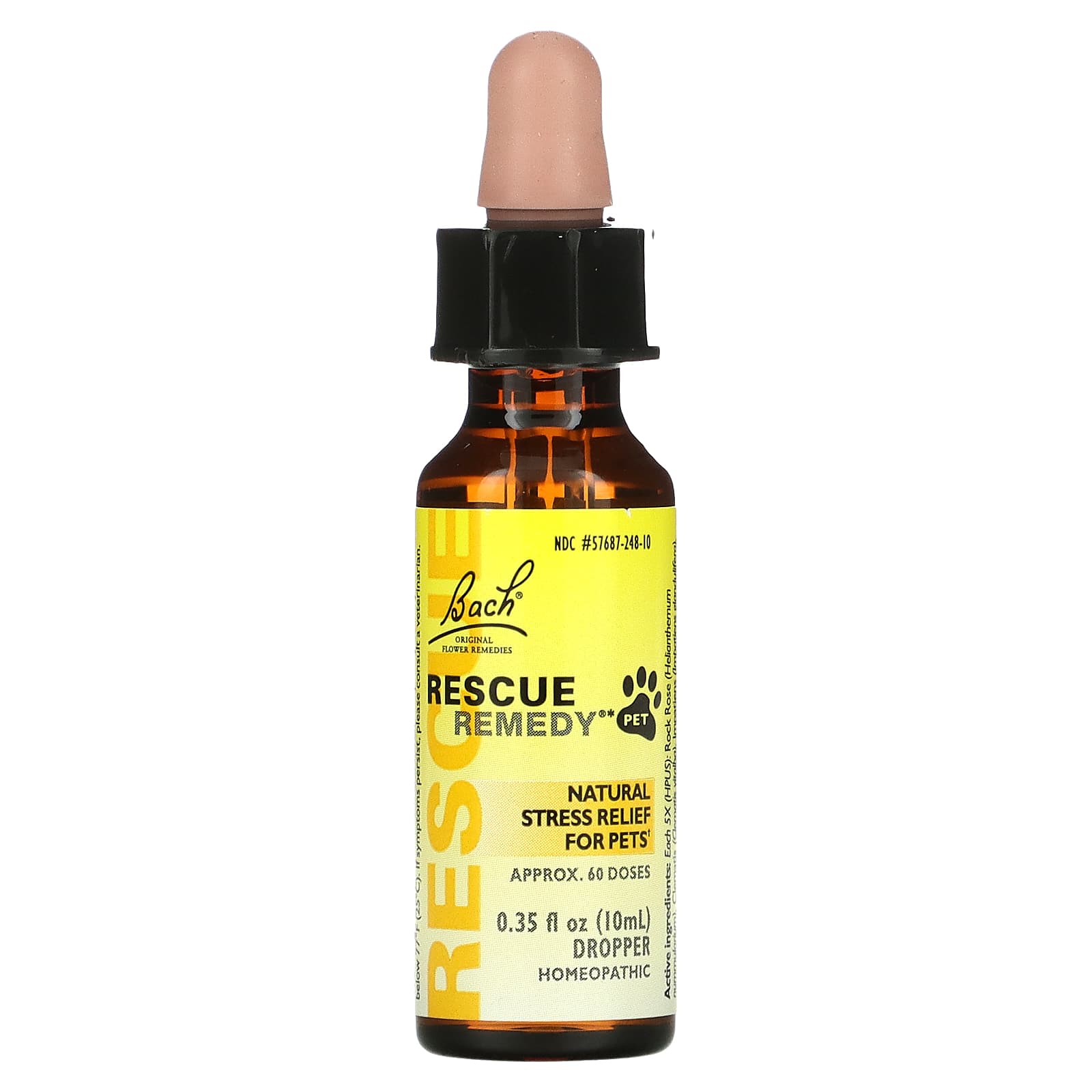 Bach, Original Flower Remedies, Rescue Remedy Pet, натуральное средство для снятия стресса, пипетка, 10 мл (0,35 жидк. Унции)