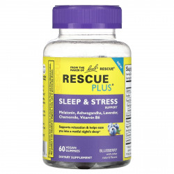 Bach, Rescue Plus, поддержка сна и стресса, голубика, 60 веганских жевательных таблеток
