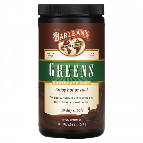 Barlean's, Зеленая добавка в форме порошка, с вкусом «шоколадный шелк», 270 г (9,52 унции)