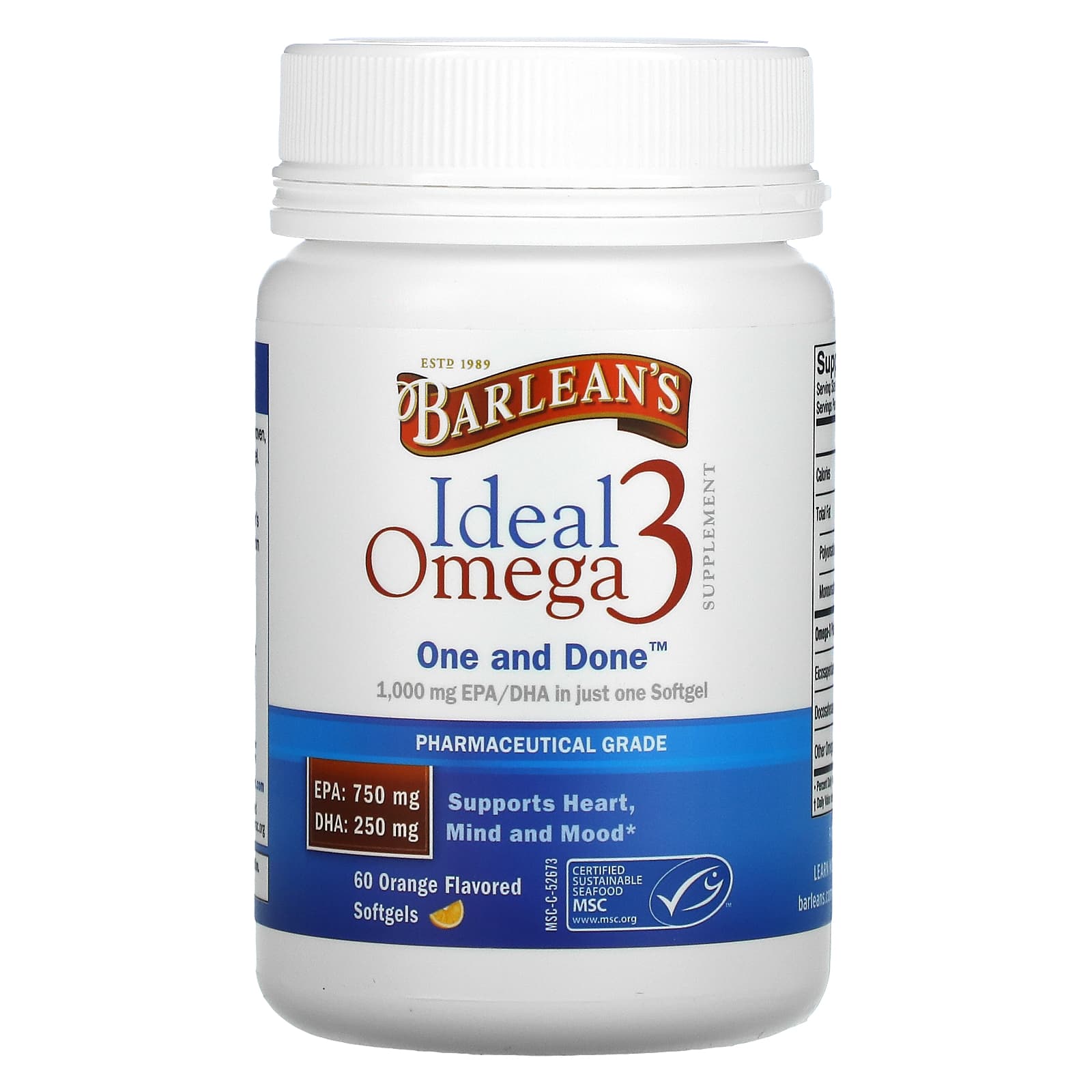 Barlean's, Ideal Omega 3, апельсин, 1000 мг EPA / DHA, 60 мягких таблеток