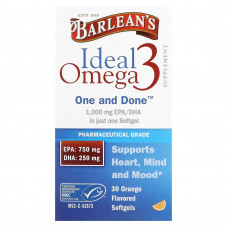 Barlean's, Ideal Omega 3, апельсин, 30 мягких таблеток